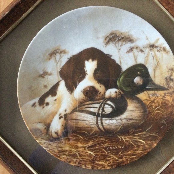 Dog Tired-The Springer Spaniel octagonal wood frame collector plate cute dog - Picture 3 of 6